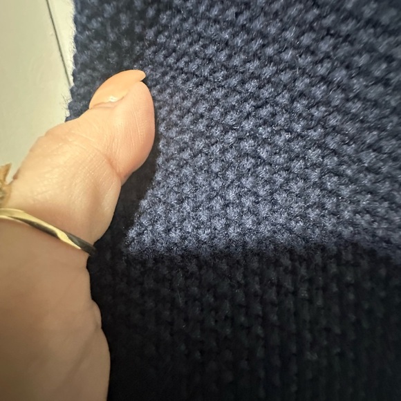 Theory Hyori Cashcotton Waffle Knit Cardigan Cashmere Blend Large Navy Blue EUC - Picture 8 of 8